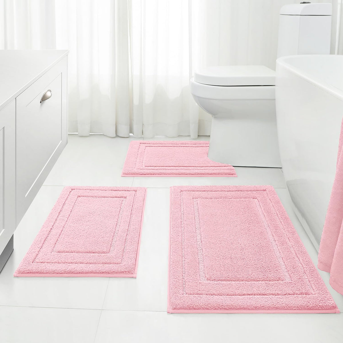 HOMEIDEAS Brown Bathroom Rugs Set of 3, Non Slip Bath Mats