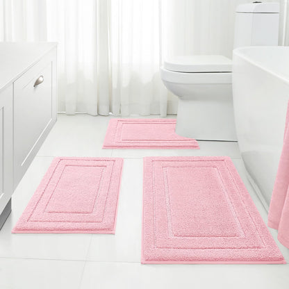 HOMEIDEAS Brown Bathroom Rugs Set of 3, Non Slip Bath Mats