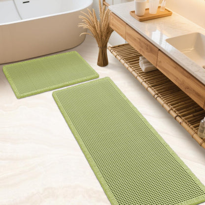 IM HOME Waffle Bath Mat Set 2 Piece Olive Green,Woven Modern Bath Rug Mats, Absorbent Non Slip Bath Floor Mat, Soft Washable Boho Bath Rugs with Tassels for Bathroom, Bedroom, Kitchen,Tub