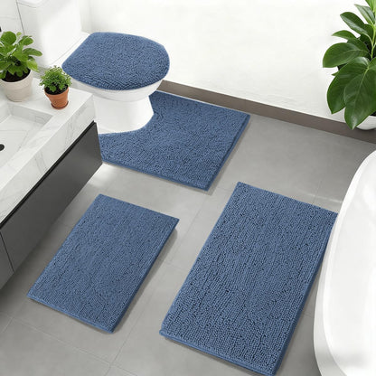 RUN HELIX Bathroom Toilet Lid Cover,Chenille Machine Washable Seat Covers, 17.5x15, Stays in Place Rubber Backing, Fits Most Round, Elongated and Oblong Lids, Accessories Decor, Blue