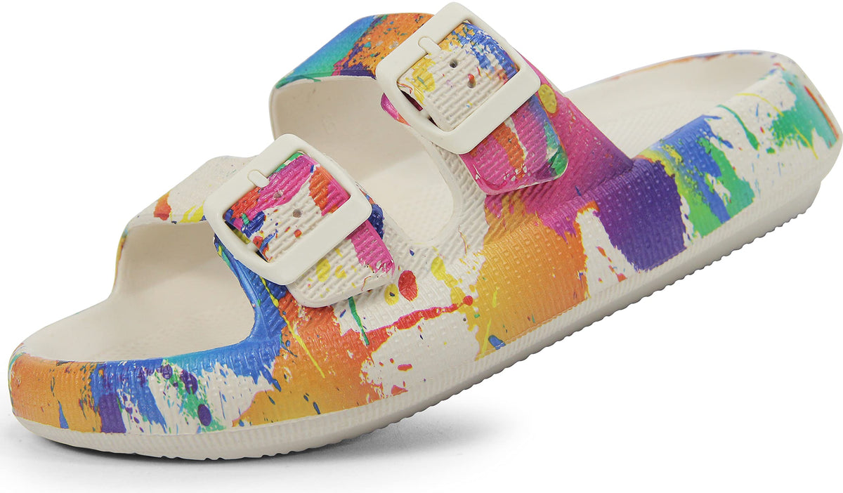 Weweya Sandals for Women Men Pillow Slippers Double Buckle Flat Slides