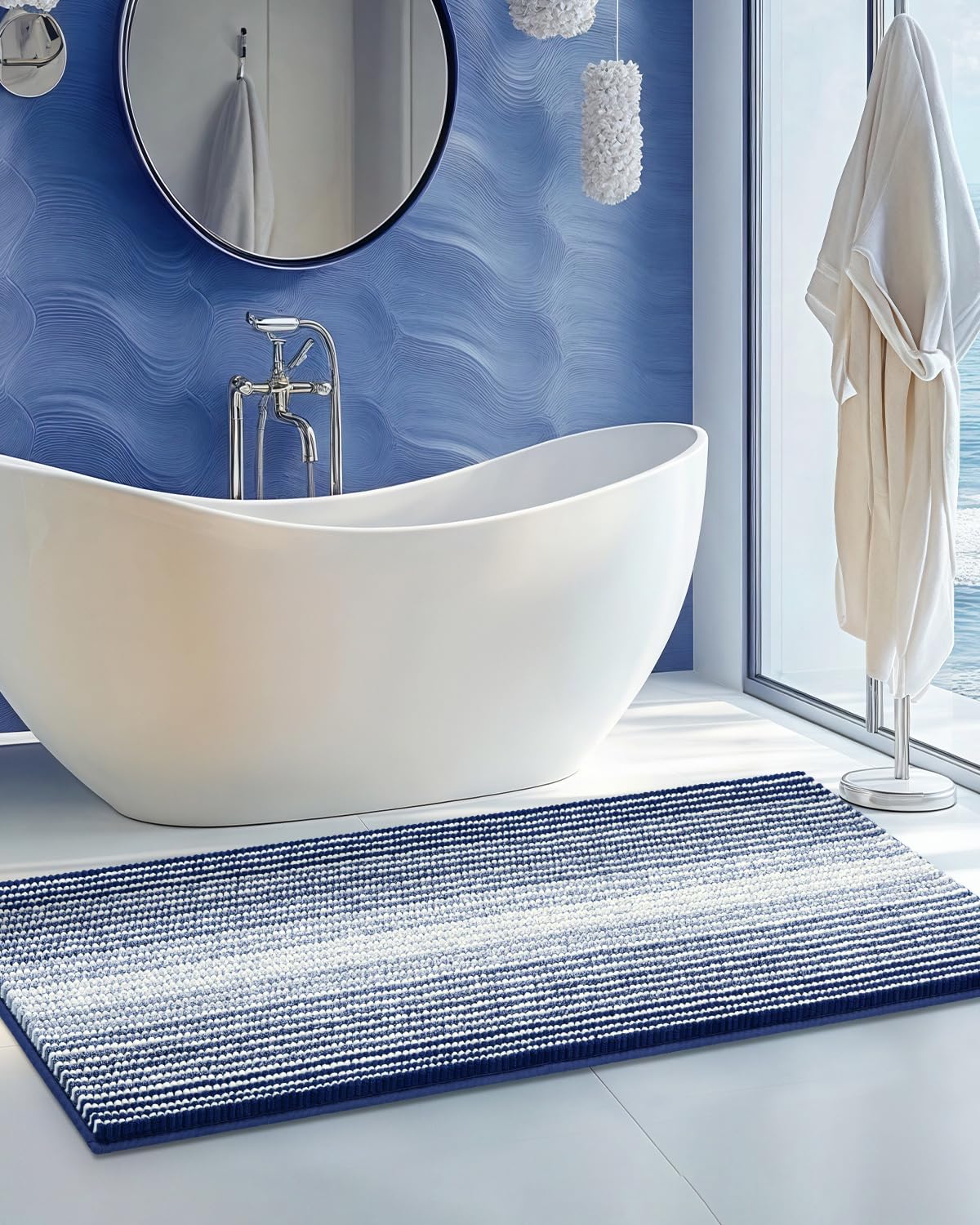 BSICPRO Bathroom Rugs Sets 2 Piece, Non Slip Striped Bath Mats, Sage