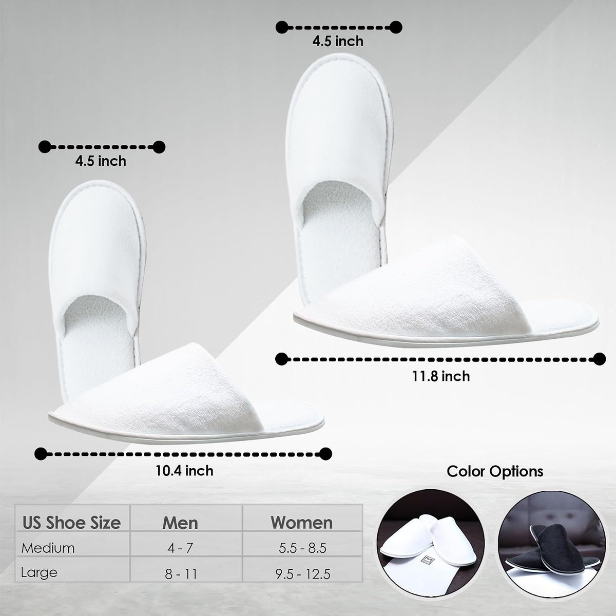 Modlux Spa Slippers, 12 Pairs Cotton Velvet Closed Toe Disposable Slippers for Guests with Travel Bags, Bathroom, Bedroom, Hotel, House, Bride, Travel and Shoeless Home (6 Large 6 Medium) White