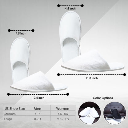Modlux Spa Slippers, 12 Pairs Cotton Velvet Closed Toe Disposable Slippers for Guests with Travel Bags, Bathroom, Bedroom, Hotel, House, Bride, Travel and Shoeless Home (6 Large 6 Medium) White