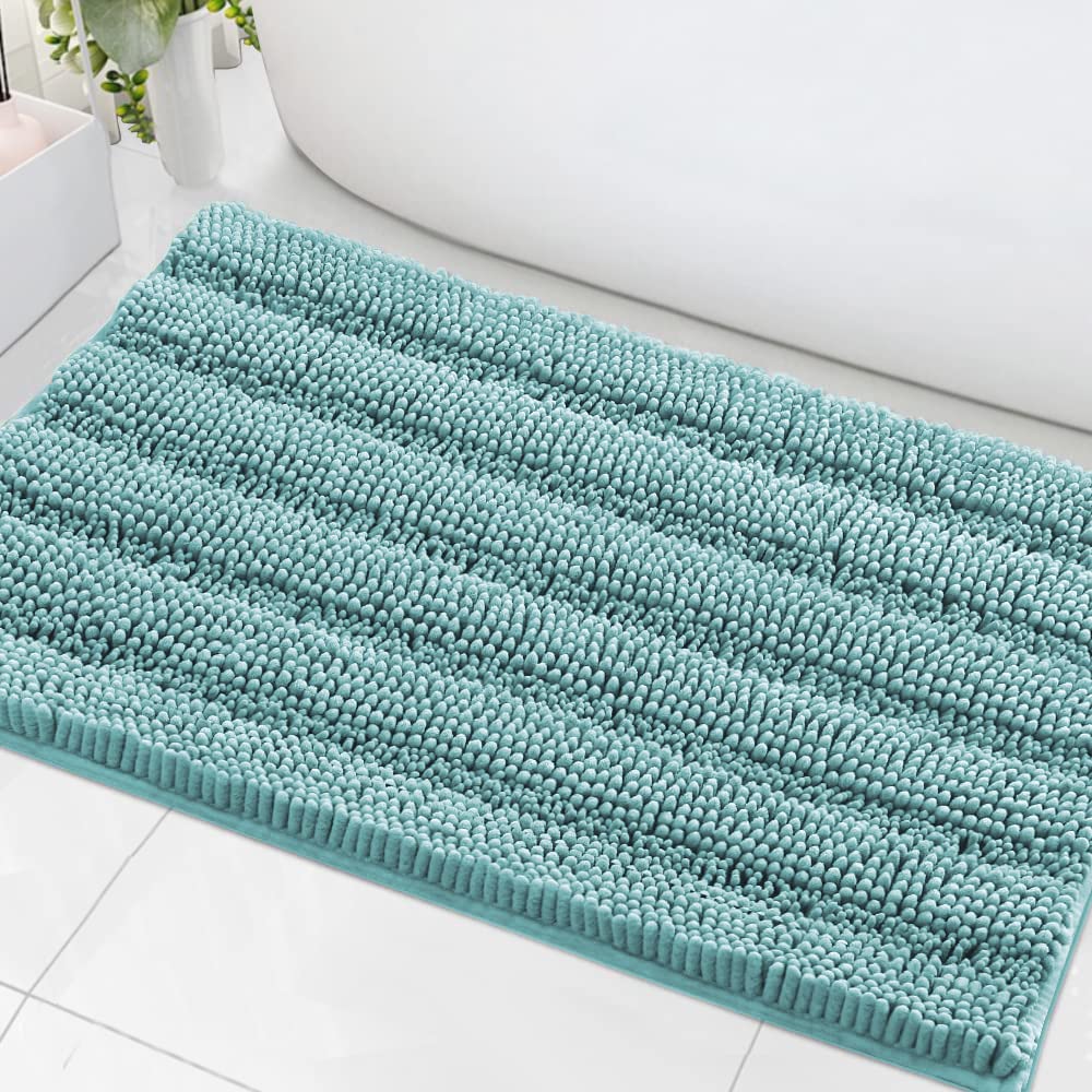 H.VERSAILTEX Bath Rugs for Bathroom Non Slip Bath Mats Extra Thick Chenille Striped Rug 20" x 32" Absorbent Non Skid Fluffy Soft Shaggy Washable Dry Fast Plush Mat for Indoor, Bath Room, Tub - Sage