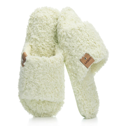 GOEWY Fuzzy Open Toe Slippers for Women Indoor with Comfy Memory Foam
