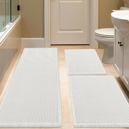 IM HOME Waffle Bath Mat Set 2 Piece Olive Green,Woven Modern Bath Rug Mats, Absorbent Non Slip Bath Floor Mat, Soft Washable Boho Bath Rugs with Tassels for Bathroom, Bedroom, Kitchen,Tub