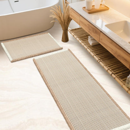 IM HOME Waffle Bath Mat Set 2 Piece Olive Green,Woven Modern Bath Rug Mats, Absorbent Non Slip Bath Floor Mat, Soft Washable Boho Bath Rugs with Tassels for Bathroom, Bedroom, Kitchen,Tub