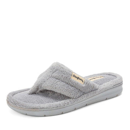Dearfoams Women's Melanie Thong Slide Memory Foam Terry Sandal Summer House Slippers