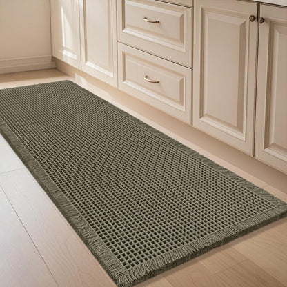 IM HOME Waffle Bath Mat Set 2 Piece Olive Green,Woven Modern Bath Rug Mats, Absorbent Non Slip Bath Floor Mat, Soft Washable Boho Bath Rugs with Tassels for Bathroom, Bedroom, Kitchen,Tub