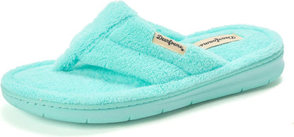 Dearfoams Women's Melanie Thong Slide Memory Foam Terry Sandal Summer House Slippers