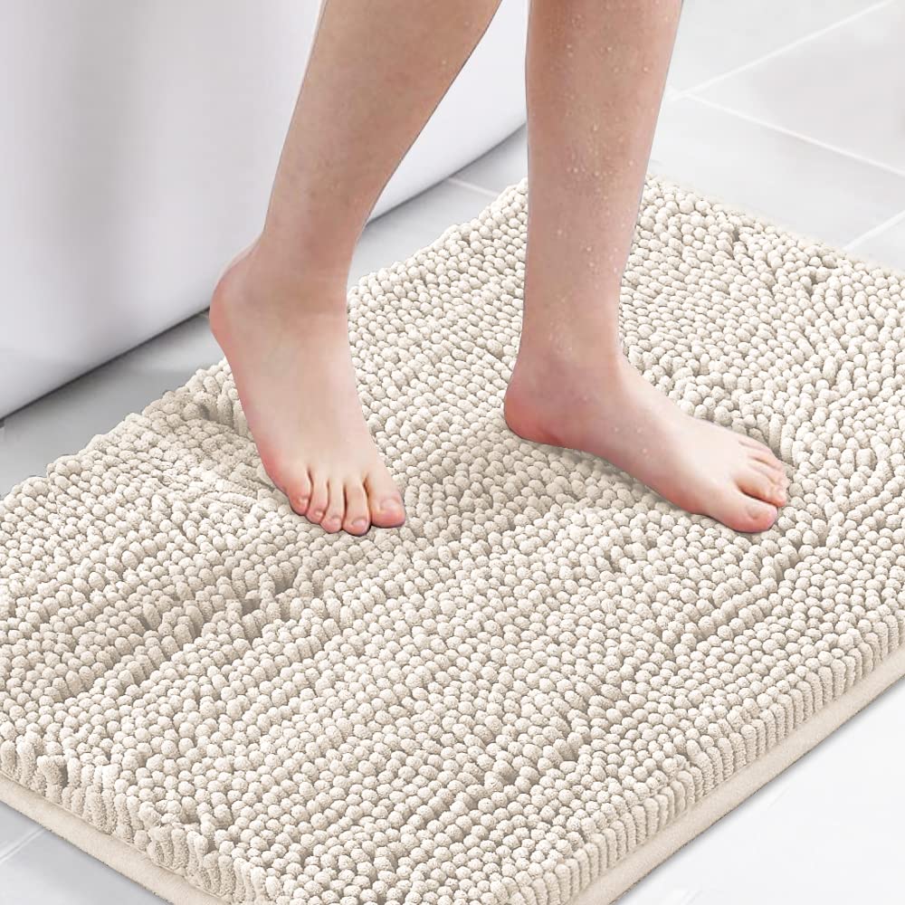 H.VERSAILTEX Bath Mat for Bathroom Non Slip Luxury Chenille Ultra Soft Bath Rugs 24x36 Absorbent Non Skid Shaggy Rugs Washable Dry Fast Plush Area Carpet Mats for Indoor, Bath Room, Tub - Black