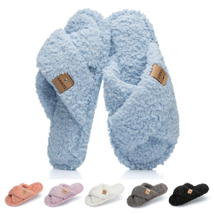GOEWY Fuzzy Open Toe Slippers for Women Cozy Memory Foam House Shoes Indoor