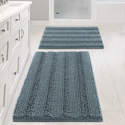 H.VERSAILTEX Bath Rugs for Bathroom Non Slip Bath Mats Extra Thick Chenille Striped Rug 20" x 32" Absorbent Non Skid Fluffy Soft Shaggy Washable Dry Fast Plush Mat for Indoor, Bath Room, Tub - Sage
