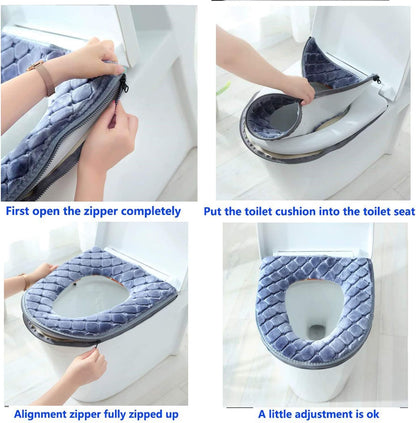 Toilet Seat Cover for Bathroom, Toilet Seat Cushion Covers Soft Thicker Warmer Washable Toilet Seat Cover Pads with Zipper Home Reusable (Purple)