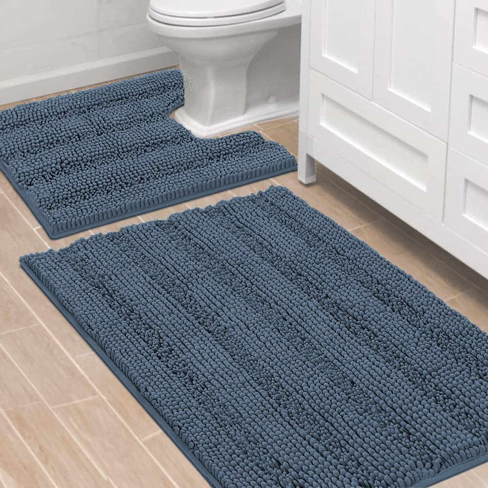 H.VERSAILTEX Bath Rugs for Bathroom Non Slip Bath Mats Extra Thick Chenille Striped Rug 20" x 32" Absorbent Non Skid Fluffy Soft Shaggy Washable Dry Fast Plush Mat for Indoor, Bath Room, Tub - Sage