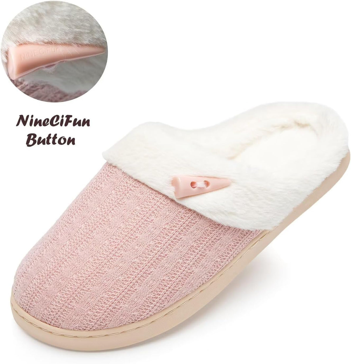 NineCiFun Women's Fuzzy House Slippers Memory Foam Cute Ladies Home Shoes