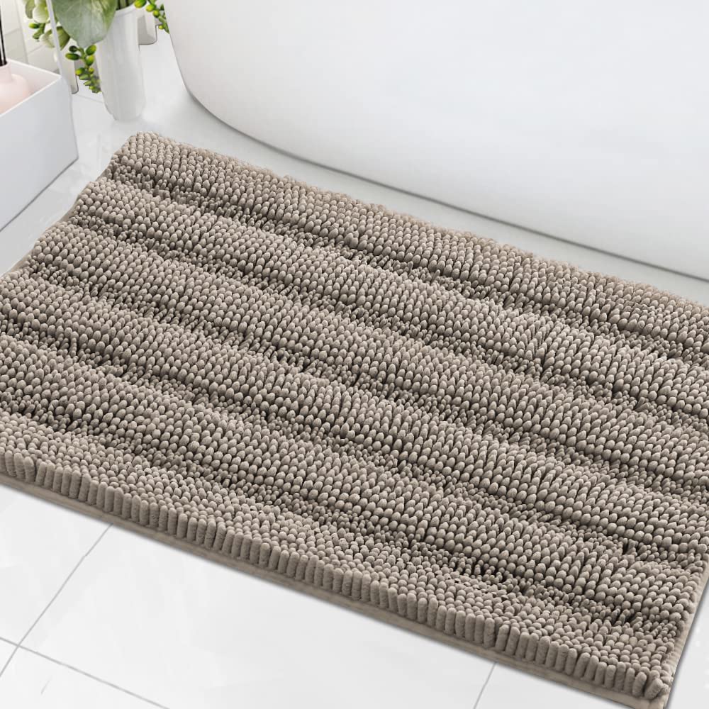 H.VERSAILTEX Bath Rugs for Bathroom Non Slip Bath Mats Extra Thick Chenille Striped Rug 20" x 32" Absorbent Non Skid Fluffy Soft Shaggy Washable Dry Fast Plush Mat for Indoor, Bath Room, Tub - Sage