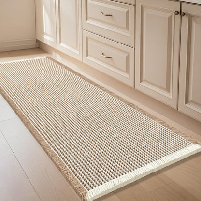 IM HOME Waffle Bath Mat Set 2 Piece Olive Green,Woven Modern Bath Rug Mats, Absorbent Non Slip Bath Floor Mat, Soft Washable Boho Bath Rugs with Tassels for Bathroom, Bedroom, Kitchen,Tub