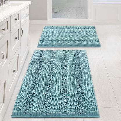 H.VERSAILTEX Bath Rugs for Bathroom Non Slip Bath Mats Extra Thick Chenille Striped Rug 20" x 32" Absorbent Non Skid Fluffy Soft Shaggy Washable Dry Fast Plush Mat for Indoor, Bath Room, Tub - Sage