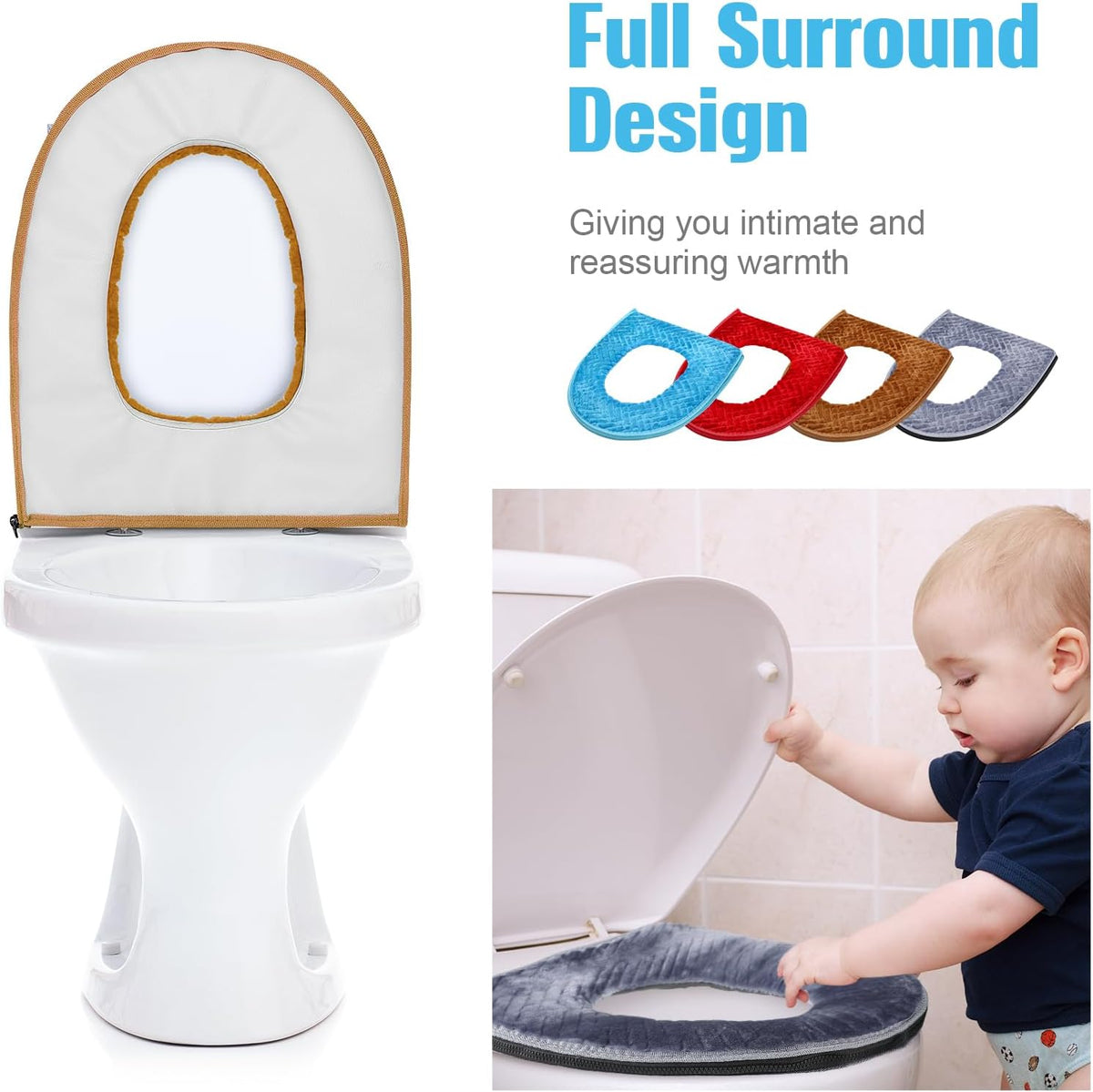 Riakrum 4 Pcs Toilet Seat Covers Pads for Bathroom, Elegant, Bright Mix