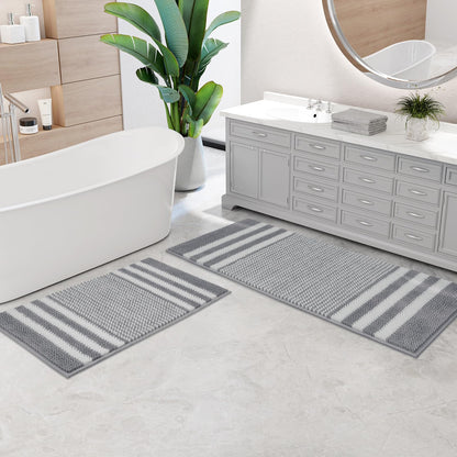 BSICPRO Bathroom Rugs Sets 2 Piece, Non Slip Striped Bath Mats, Sage