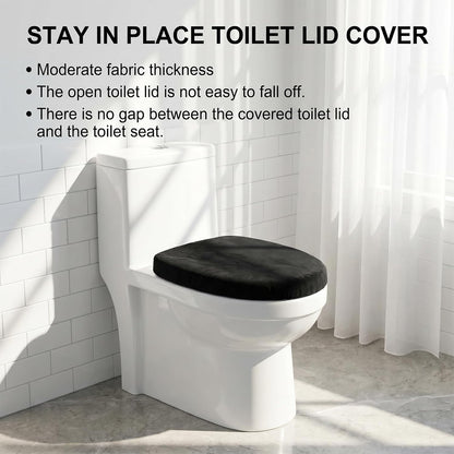Microfiber Black Toilet Seat Cover, Soft and Absorbent Toilet Seat Lid Cover, Machine Washable Black Toilet Lid Covers for Bathroom Fits Most Size Toilet Lids