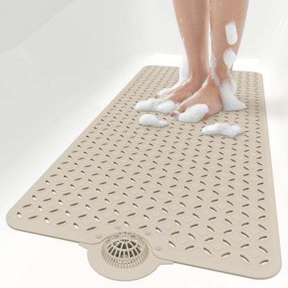 OTHWAY Bath Mat for Tub Non Slip: 39" X 17" Long Bathtub Mat with Hair Catcher│Big Drain Holes Shower Mats for Inside Shower│Machine Washable (Grey)