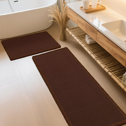 IM HOME Waffle Bath Mat Set 2 Piece Olive Green,Woven Modern Bath Rug Mats, Absorbent Non Slip Bath Floor Mat, Soft Washable Boho Bath Rugs with Tassels for Bathroom, Bedroom, Kitchen,Tub