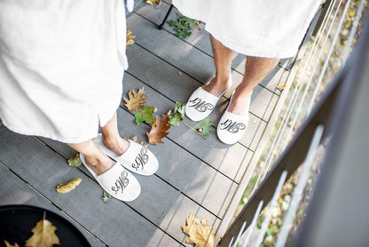 Romance Helpers Couple Slipper Gift Set | Set of 2 White Matching Spa Hotel Bath Slippers for Couples