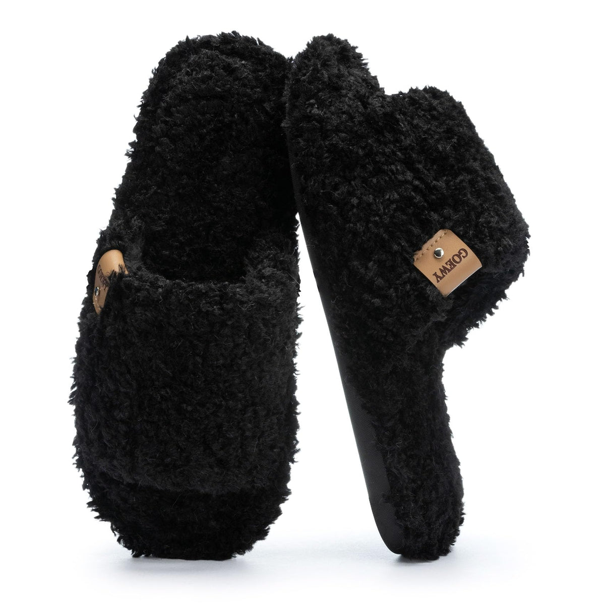 GOEWY Fuzzy Open Toe Slippers for Women Indoor with Comfy Memory Foam