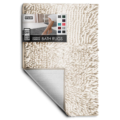 Hearth & Harbor Bathroom Rugs, Chenille Bath Mat - Machine Washable Bath Mats for Bathroom Non-Slip Backing Rubber, Quick Dry Bathroom Mat