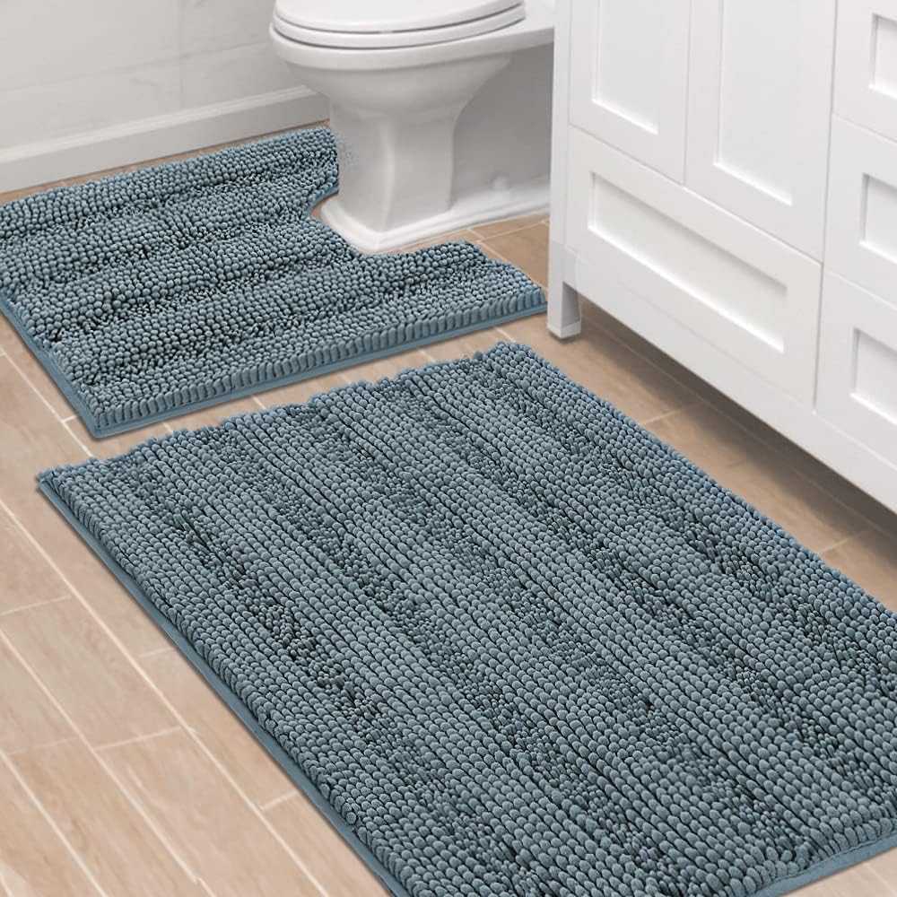 H.VERSAILTEX Bath Rugs for Bathroom Non Slip Bath Mats Extra Thick Chenille Striped Rug 20" x 32" Absorbent Non Skid Fluffy Soft Shaggy Washable Dry Fast Plush Mat for Indoor, Bath Room, Tub - Sage