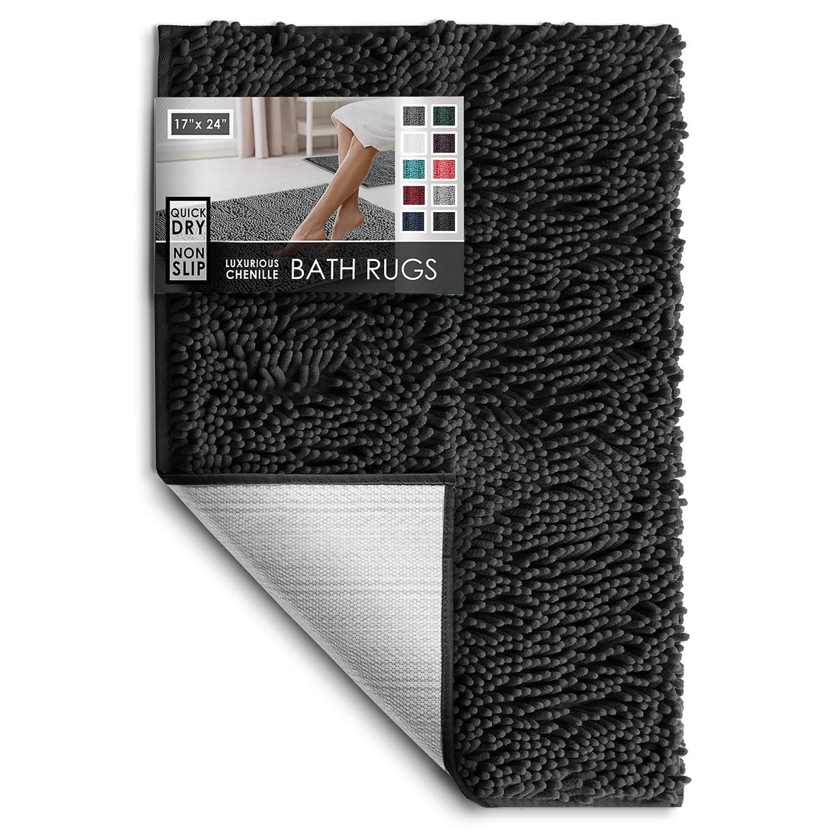 Hearth & Harbor Bathroom Rugs, Chenille Bath Mat - Machine Washable Bath Mats for Bathroom Non-Slip Backing Rubber, Quick Dry Bathroom Mat
