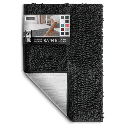 Hearth & Harbor Bathroom Rugs, Chenille Bath Mat - Machine Washable Bath Mats for Bathroom Non-Slip Backing Rubber, Quick Dry Bathroom Mat