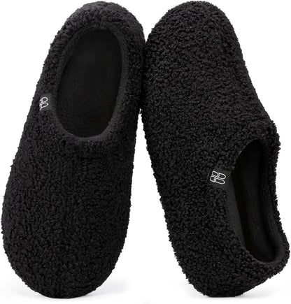HomeTop Women's Fuzzy Curly Fur Fleece Lining Memory Foam Loafer Slippers