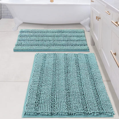 H.VERSAILTEX Bath Rugs for Bathroom Non Slip Bath Mats Extra Thick Chenille Striped Rug 20" x 32" Absorbent Non Skid Fluffy Soft Shaggy Washable Dry Fast Plush Mat for Indoor, Bath Room, Tub - Sage