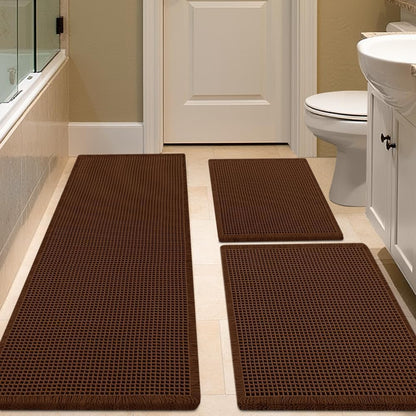 IM HOME Waffle Bath Mat Set 2 Piece Olive Green,Woven Modern Bath Rug Mats, Absorbent Non Slip Bath Floor Mat, Soft Washable Boho Bath Rugs with Tassels for Bathroom, Bedroom, Kitchen,Tub
