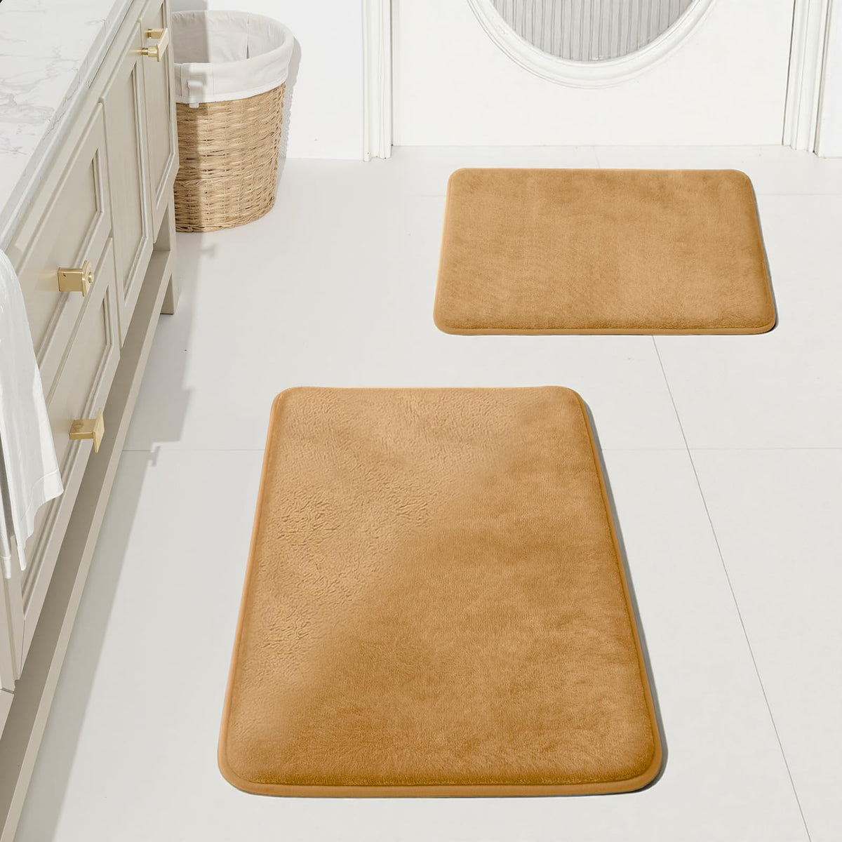 HUXMEYSON Bathroom Rugs Sets 3 Piece, Non-Slip & Quick Dry Bath Mat Set, Ultra Soft Velvet Bath Rugs for Bathroom, Toilet and Shower Floor, Grey