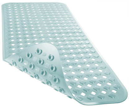 Yimobra Bathtub Mat Non Slip, 35"X16" Shower Mat with Strong Suction Cups & Drain Holes, Long Anti Slip Bath Tub Mat for Inside Shower, Machine Washable Fast Drying, Bathroom Essentials, Clear Blue