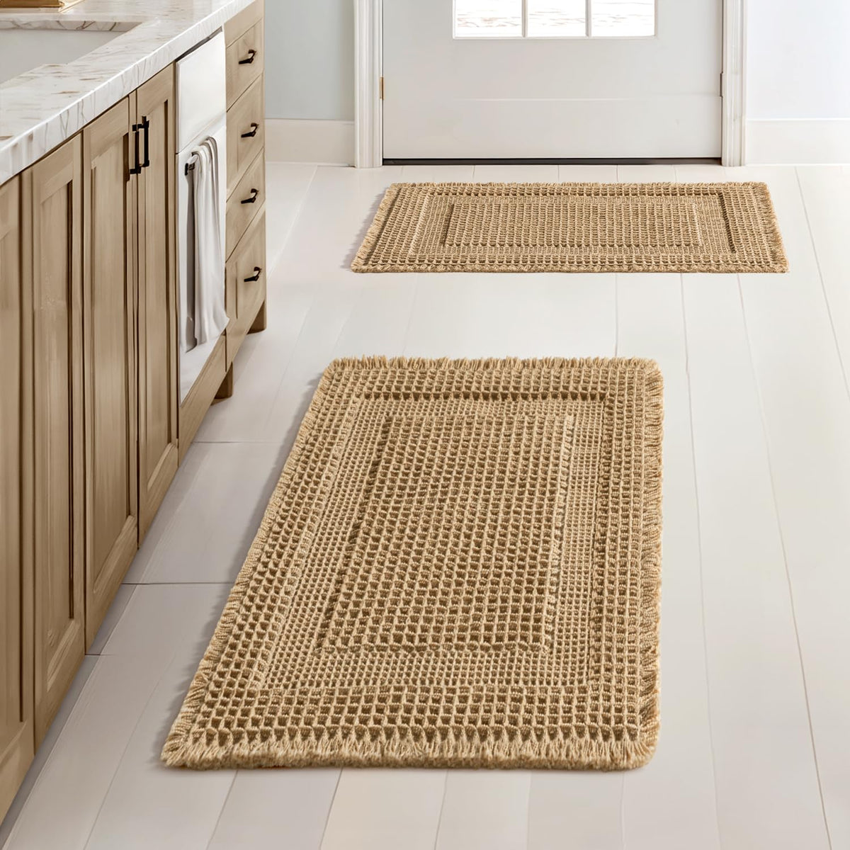 MIULEE Set of 2 Waffle Bathroom Rugs Brown Boho Bath Mat 17x24+18x30 in