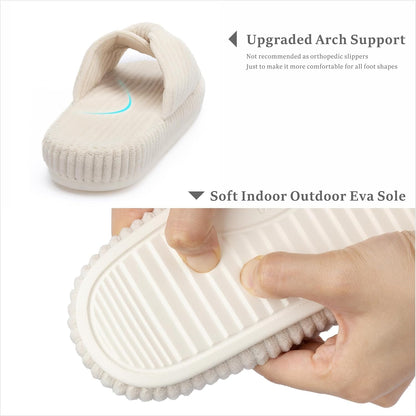 Chantomoo Slippers for Women Memory Foam House Bedroom Corduroy Bow Crossbands Slipper Shoes Comfy Trendy Gift Slippers