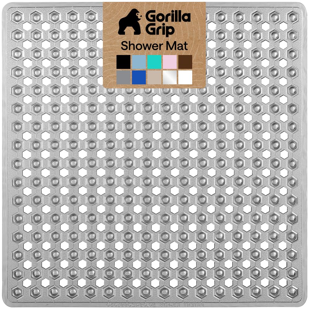 GORILLA GRIP Bath Tub Shower Mat, Bathtub Floor Liner, 35x16 Gray Opaque