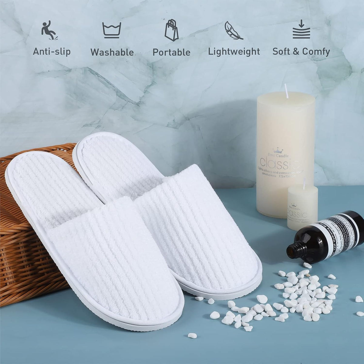 Elcoho 12 Pairs Closed Toe Spa Slippers Reusable Slippers Coral Fleece Washable Disposable Home Slippers for Women Men Guests Hotels House Slippers Housewarming Indoors Bathroom Party Traveling