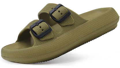 Weweya Sandals for Women Men Pillow Slippers Double Buckle Flat Slides