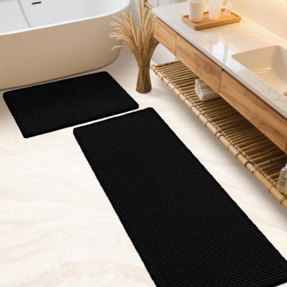 IM HOME Waffle Bath Mat Set 2 Piece Olive Green,Woven Modern Bath Rug Mats, Absorbent Non Slip Bath Floor Mat, Soft Washable Boho Bath Rugs with Tassels for Bathroom, Bedroom, Kitchen,Tub