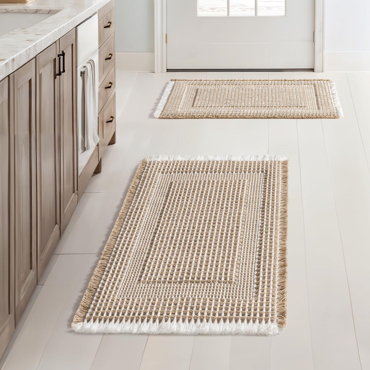 MIULEE Set of 2 Waffle Bathroom Rugs Brown Boho Bath Mat 17x24+18x30 in