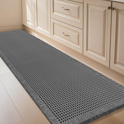 IM HOME Waffle Bath Mat Set 2 Piece Olive Green,Woven Modern Bath Rug Mats, Absorbent Non Slip Bath Floor Mat, Soft Washable Boho Bath Rugs with Tassels for Bathroom, Bedroom, Kitchen,Tub