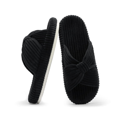 Chantomoo Slippers for Women Memory Foam House Bedroom Corduroy Bow Crossbands Slipper Shoes Comfy Trendy Gift Slippers