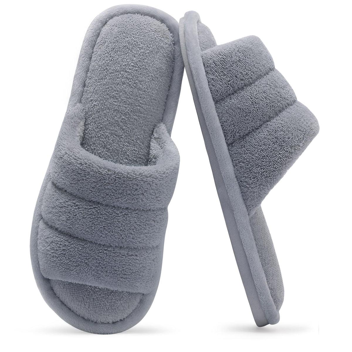 shevalues Terry Cloth Open Toe Slippers for Women Memory Foam House Shoes